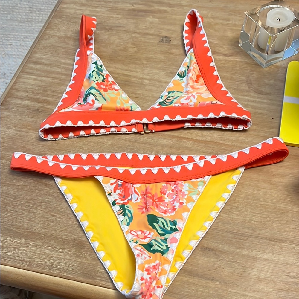 Lovers + Friends Orange and Yellow Bikini Top